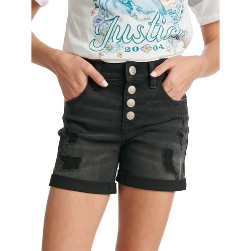 Justice Girls High Rise Button Front Denim Shorts, Size 6 Black Wash ---Ch8-- - Picture 4 of 4
