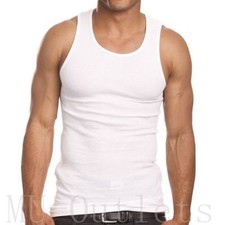 3 Piece Pack Men's Plain White Ribbed Tank Top A-Shirt Undershirt 100 Cotton