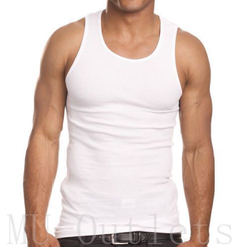 Neu 3-teiliges Pack Herren Einfach Weiß Gerippt Tank Top A-Shirt Unterhemd 100 % Baumwolle - Bild 1 von 1