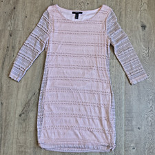 Ruffle Pastel Pink Lace Short Dress Body Con Lined Long Sleeve Small Party