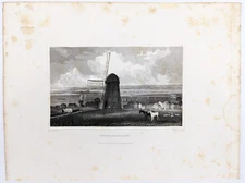 1831 NEWPORT - RHODE ISLAND Engraving Print  Windmill ORIGINAL