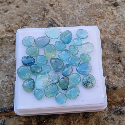 17 Carat Natural Blue Bi Color Tourmaline Smooth Rose Cut Slice 31 Piece Lot - Picture 18 of 24