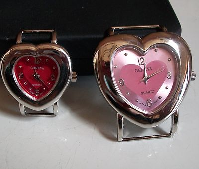 SET OF 2 SILVER  FINISH HEART SHAPE WATCH FACES FOR BEADING,RIBBON OR OTHER USE