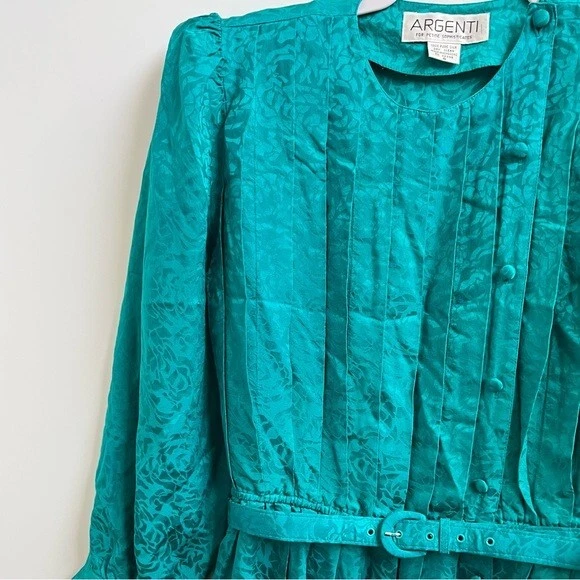 Vestido floral Argenti Petite verde azulado 100 % seda vintage  Foto 4 de 4