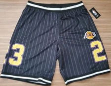 Los Angeles LAKERS LEBRON JAMES King Pinstripe UNK SHORTS Banger LARGE MENS NEW