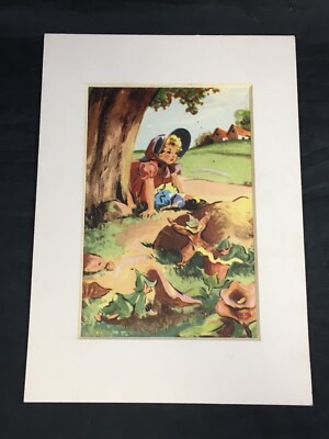 Bo Peep Pixies Vintage Color Art Print Matted Book Plate 
