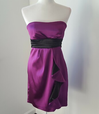 My Michelle Size 5 Strapless Mini Dress Purple/Black Satin Formal Cocktail  Party | eBay
