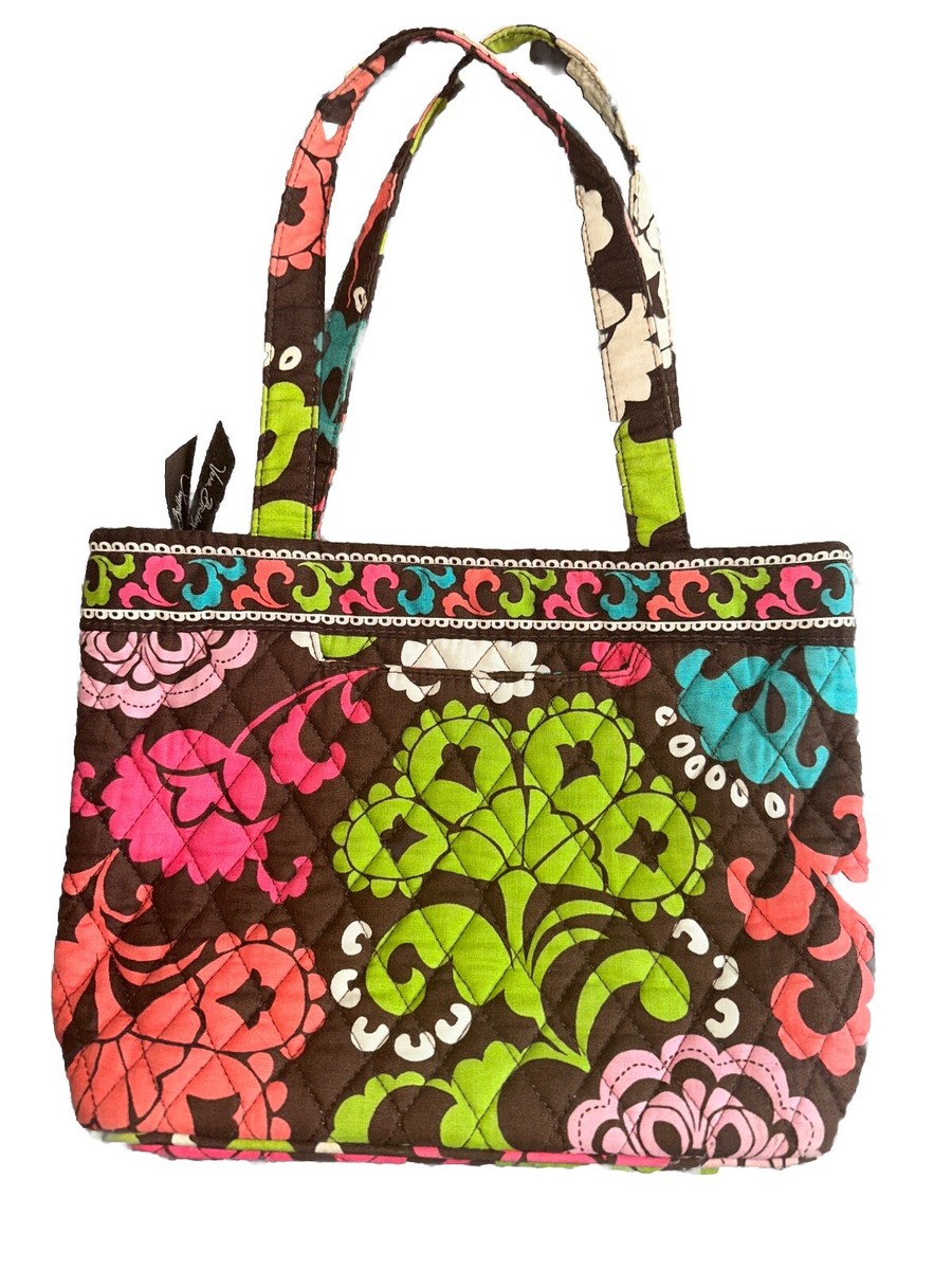 Vera Bradley Lola Tote Brown Floral Front Pocket Retro VTG Floral Print  Handbag