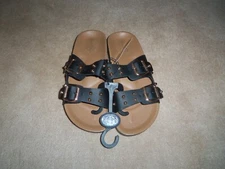 NEW, LADIES SOLE MATES STUDDED DOUBLE BUCKLE SANDALS, BLACK, SIZE 7