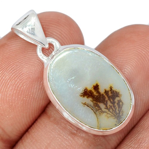 Natural Famous Shazar Stone, Dendritic Agate, India 925 Silver Pendant CP52529