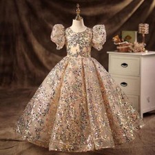 Girls Elegant Formal Prom Children Ball Gown Wedding Sequins Dresses Performance