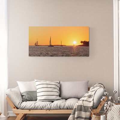 Key West Mallory Square Sunset Sailboat Photo Print Wall Hangable Art 16'' x 32''