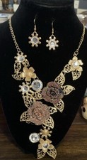 Women Flower Necklace Earring Choker Natural Boho Jewelry Gypsy Bohemian Set
