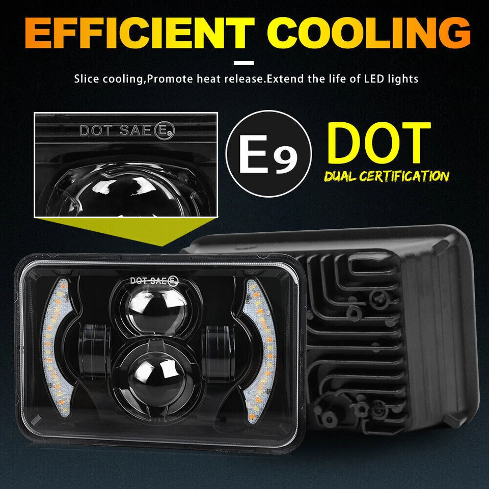 4PCS Fit GMC C4500 C5500 Topkick 2003-2009 DOT 4x6" LED Headlights Hi/Lo Beam H4 - Image 3 of 4