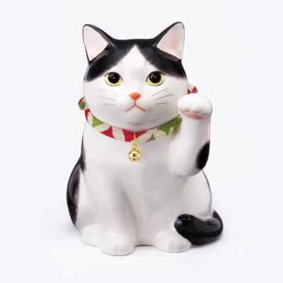 Japanese Lucky Cat Maneki Neko Hachiware Tuxedo Black and