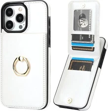 For iPhone 15 Pro Max Case Wallet with Credit Card Holder 360 Rotation Ring PU