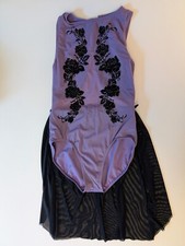 Balera Weissman Dance Costume Purple Leotard Black Floral Rhinestones Mesh Skirt