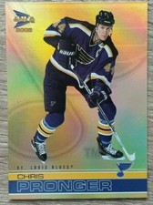 2001 02 CHRIS PRONGER PRISM GOLD ST LOUIS BLUES HARTFORD WHALERS  FLYERS OILERS
