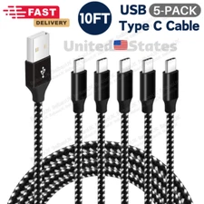 5 Pack Lot 10ft Braided USB Type C Fast Charger Cable Charging Cord For Samsung