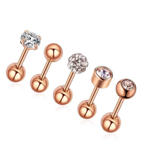 10Pcs 18G Crystal Stud Earrings Barbell Nose Ear Cartilage Body Piercing Jew _co - Picture 1 of 11