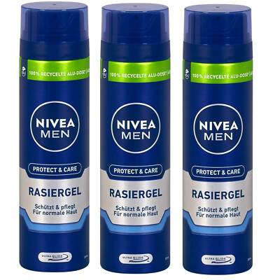 3X 200ml Nivea Men Shaving Gel Protect & Care With Aloe Vera Shaving Care