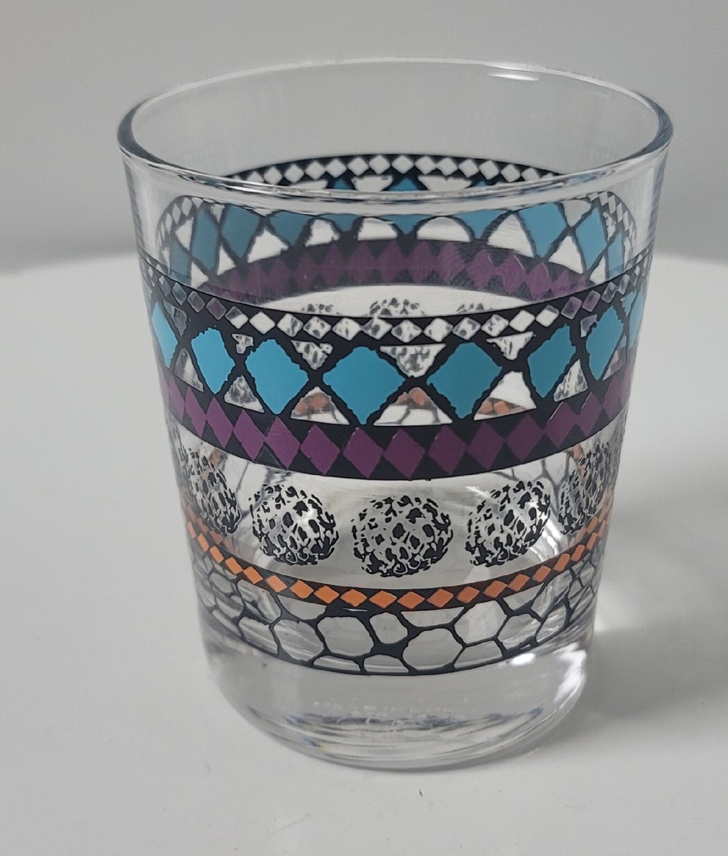 IKEA Cocktail Old Fashioned Glass Geometric Purple Teal Black Retro
