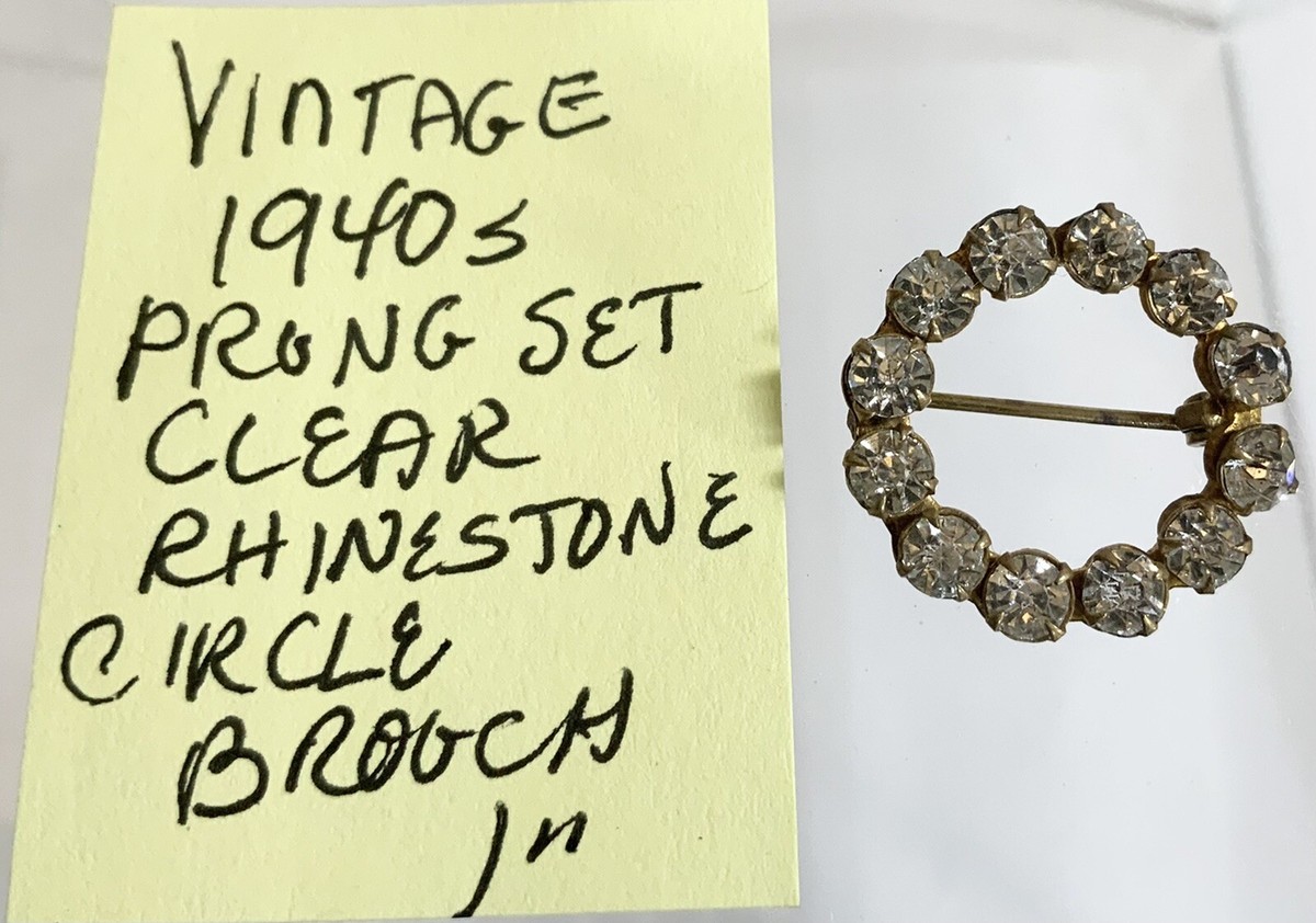 Vintage 1940s Prong Set Clear Rhinestone Circle Brooch 1 inch | eBay