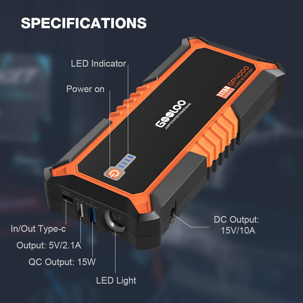 GOOLOO 4000A Car Jump Starter 26800mAh Portable Power Bank Car Battery Booster 