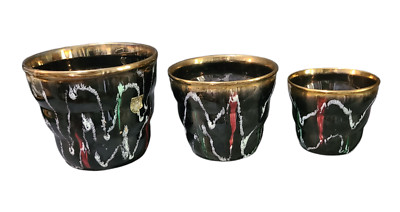 Mid Century Modern New Old Stock Set 3 Nesting Planters Fohn Keramik W. Germany