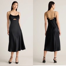 NWT Quince Washable Silk Cutout Midi Slip Dress S Black Quiet Luxury Cocktail