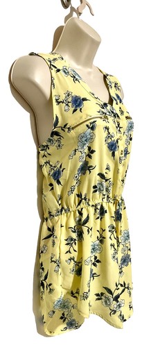 Rue 21 size small top yellow blue floral pockets sleeveless tie waist - Picture 2 of 9