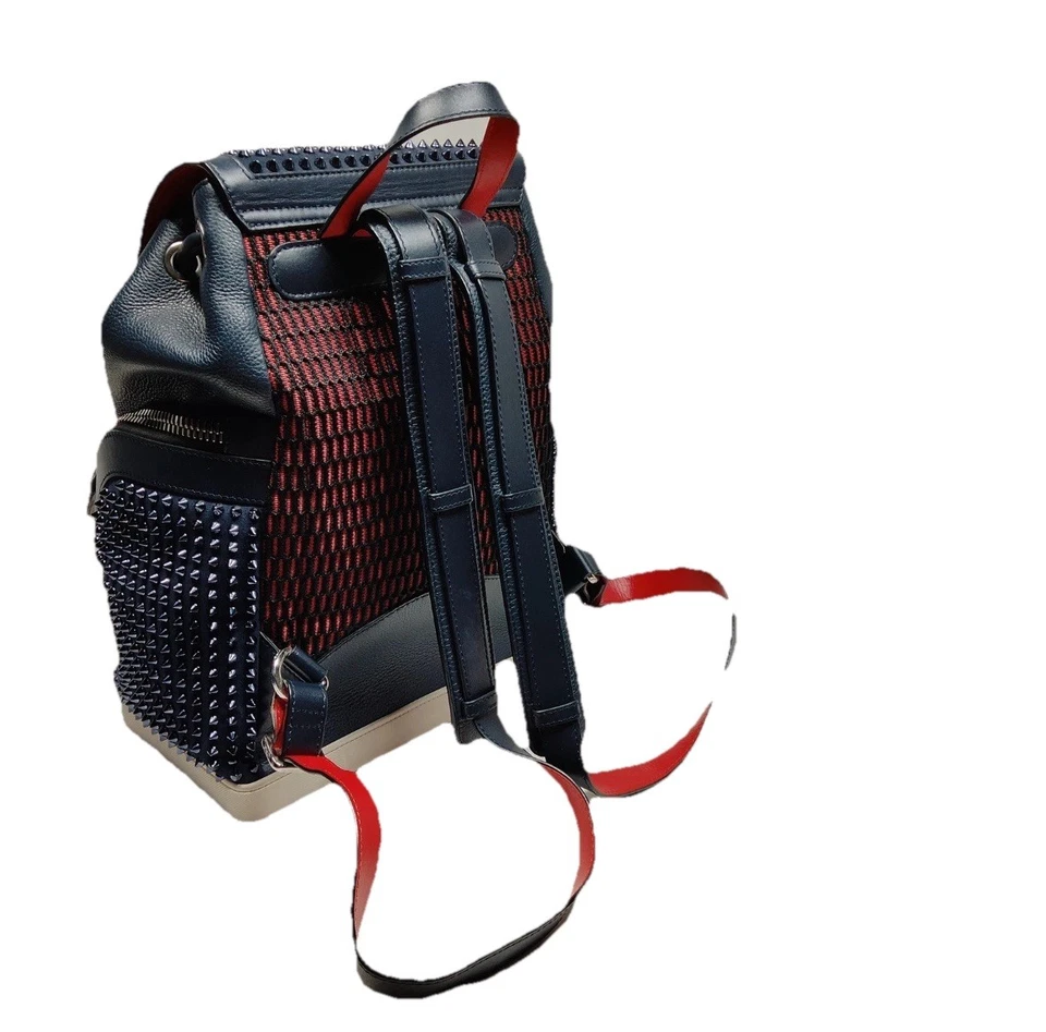 Mochila Christian Louboutin Explorafunk couro pontas cravejadas malha azul marinho - Imagem 4 de 4