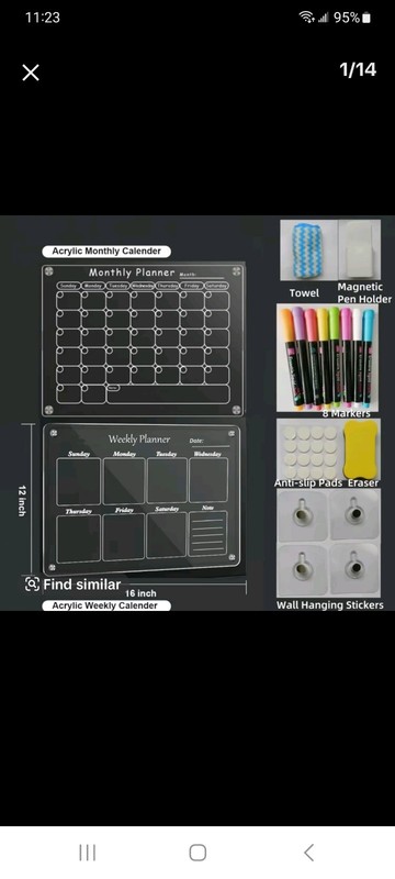 2 Pack Acrylic Magnetic Calendar for Fridge, Monthly Planner+Weekly Planner