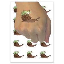 Tree Frog Riding Garden Snail Temporary Tattoo Fake Body Art