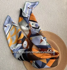 Sallys Heavy 18 Momme Twill Silk Wrap Scarf Geometric Print 2 Face Shawl 35"