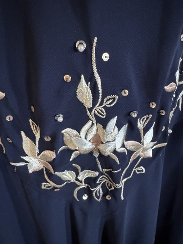 SL Fashion vintage mermaid gown/dress navy blue+beige floral embroid+embellish14 - Picture 12 of 14