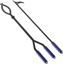 40" Fire Log Tongs Firewood Grabber and Fire Poker Set,Large Fire Pit Tool Outdo