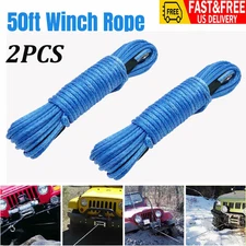 2PCS Synthetic Winch Rope Line 1/4"x 50' 10000LBS Recovery Cable 4WD ATV UTV AB