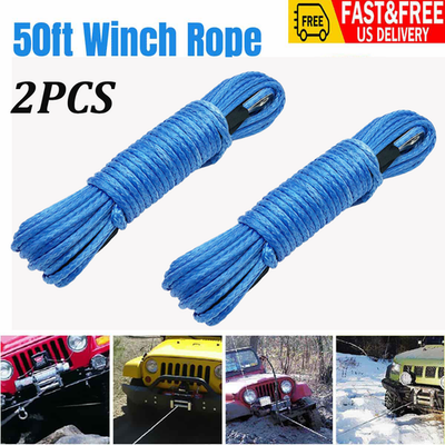 #ad 2PCS Synthetic Winch Rope Line 1 4quot;x 50#x27; 10000LBS Recovery Cable 4WD ATV UTV AB $22.99