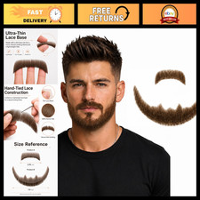 Realistic Invisible Lace Fake Beard  Mustache for Men - Natural Look Facial Hai