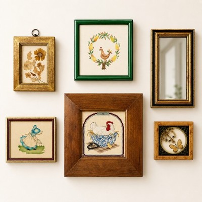 Vintage Cottage Kitchen Gallery Wall Set Mini Art Theorem Butterfly Floral Mirro