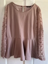Shein- Nude Blush Pink Peplum top, sheer mesh sleeves - 2XL