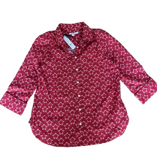 Chico’s No Iron Stretch Stars Shirt 3/4 Sleeve Madeira Red Sz 1 M Patriotic NWT - Picture 2 of 11