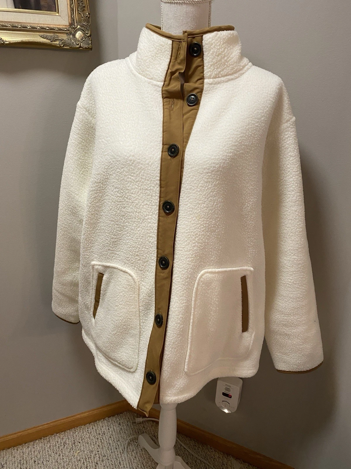 OFF WHITE Giacca donna Croft & Barrow taglia 2X pelliccia sintetica sherpa con bottoni bianco sporco