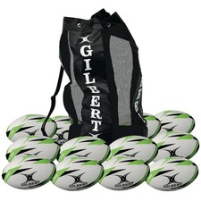 Gilbert G-TR3000 Training Rugby Ball - weiß/grün - Größe 4 - 12er Pack & Tasche