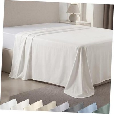 100% Cotton Flat Sheet - 600 Thread Count Sateen, Soft & Twin 03 - True Ivory