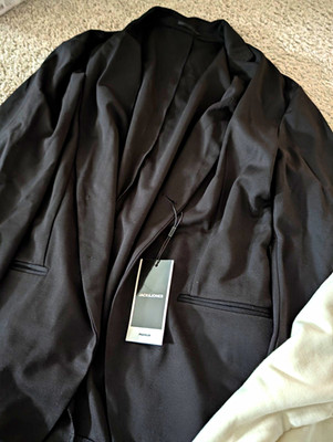 JACK & JONES Premium Men's Black Open Front Blazer Jacket L Pockets