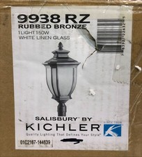 Kichler Salisbury 1Light Rubbed Bronze Outdoor Post Light with White Linen Glass
