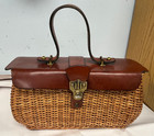 Vintage Etienne Aigner Woven Straw Leather Top Handle Bag