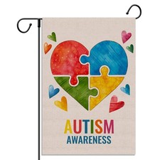 Autism Awareness Garden Flag Colorful Puzzle Piece Heart Inspirational Suppor...
